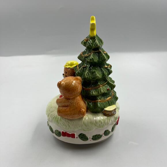 VTG Happy Bears Musical Jingle Bells Revolving Christmas Tree Glazed Ceramic - Picture 2 of 9